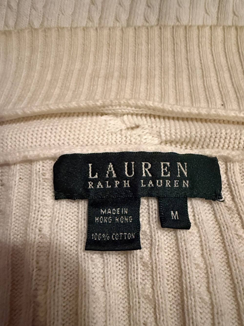 Lauren Ralph Lauren White Cable Knit V-Neck Button Cardigan - Picture 7 of 9